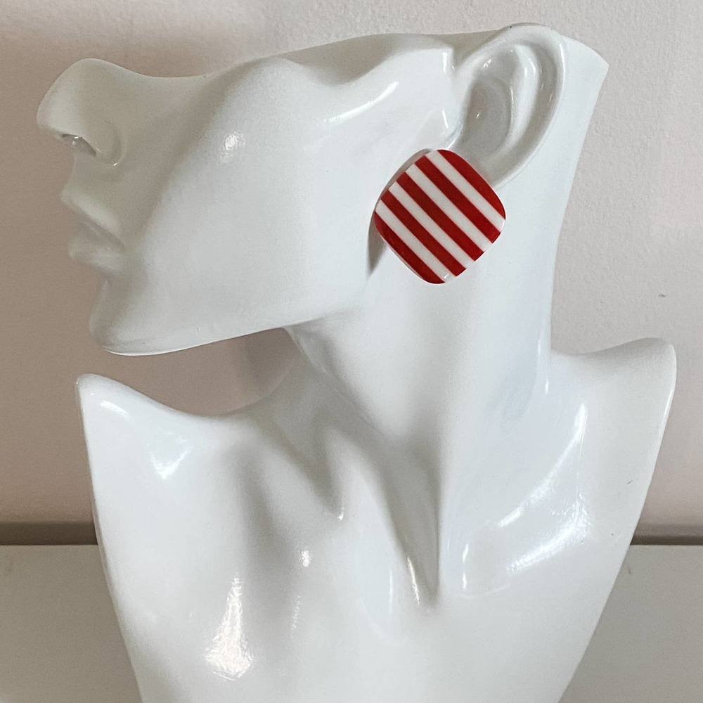 VTG Red White Striped Square Earrings